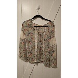 Vtg Princess Vera Wang Sheer Lace Blouse floral long sleeve size XS Cottage Core